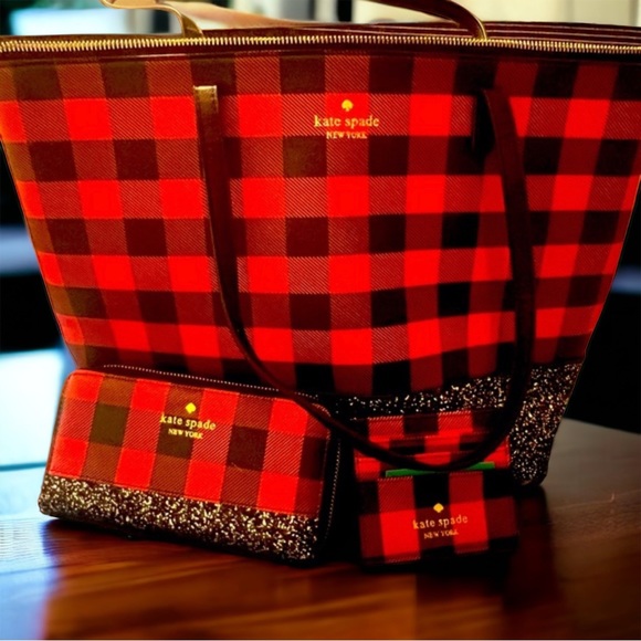 kate spade Bags Kate Spade Buffalo Plaidglitter Tote With Wallet